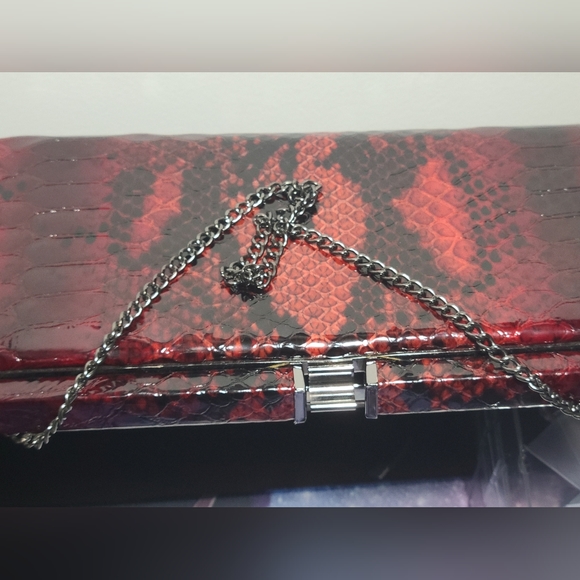 Authentic Danier Red Wine Snake Clutch / Purse - Picture 9 of 16